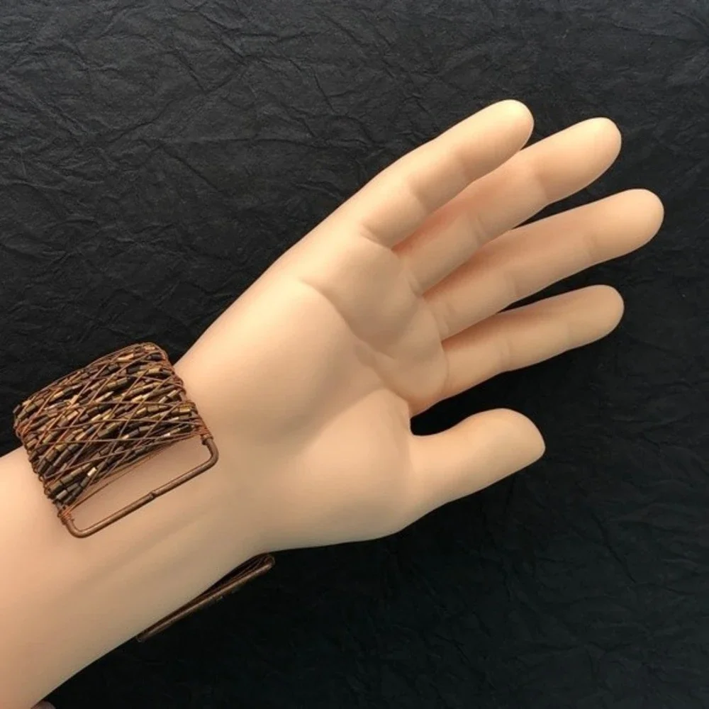 🌼 Copper Brown Color Bead Wrapped Cuff Bracelet
